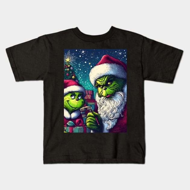 Whimsical Holidays: Grinch-Inspired Artwork and Festive Delights Kids T-Shirt by insaneLEDP